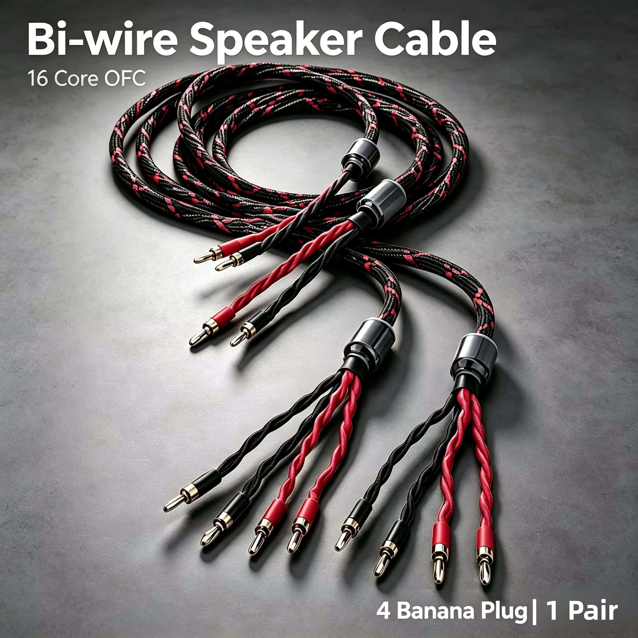 Home Cinema Sound System - 16-aderige OFC Bi-Wire luidsprekerkabel paar, banaan-aansluiting,