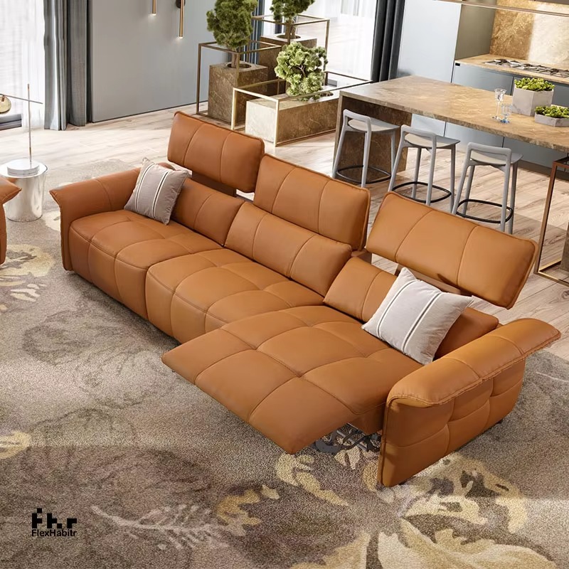 Home.Cinema Orange - Elektrische automatische relaxfauteuil van echt leder